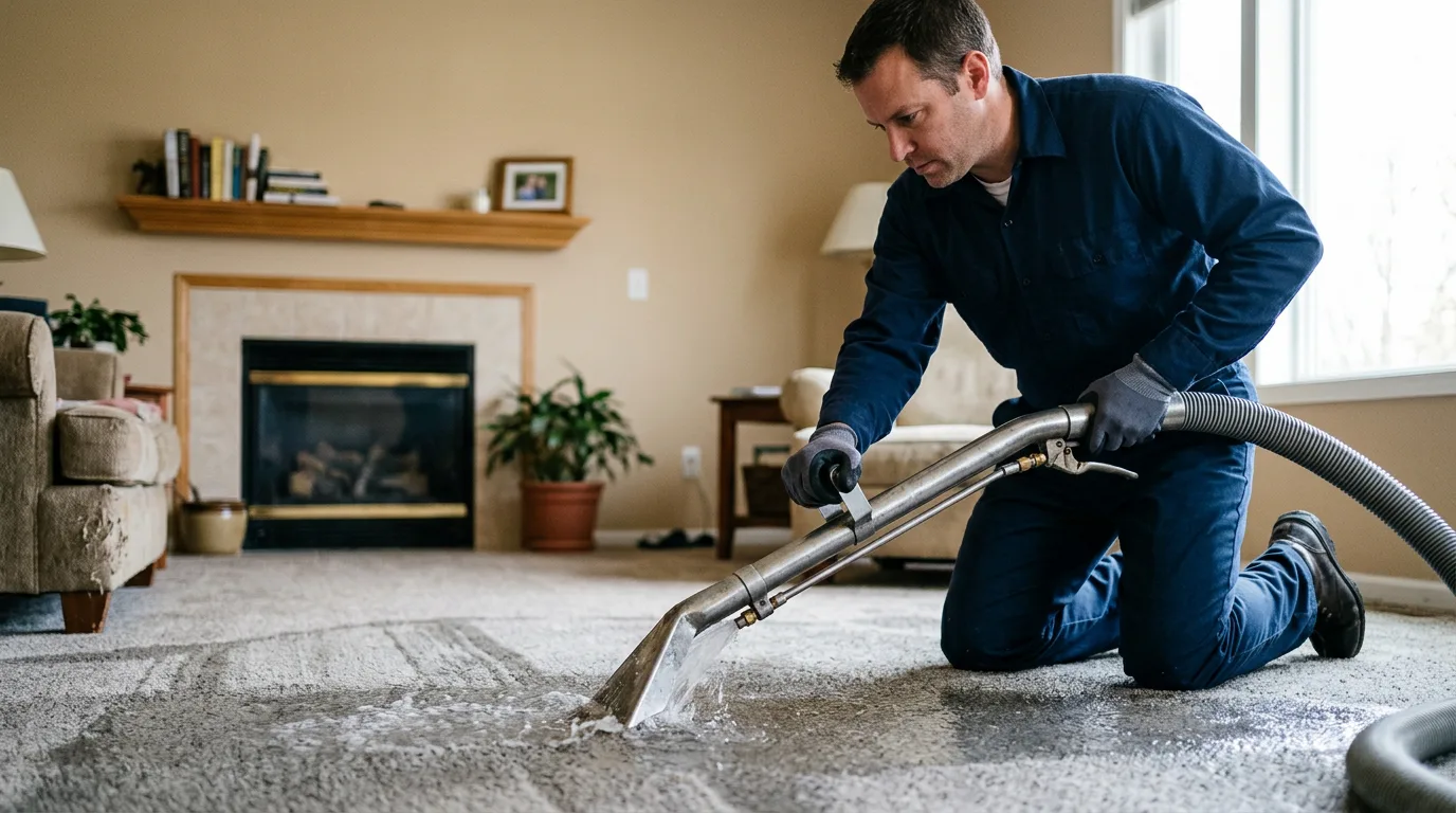 Water damage restoration technician working near Manhattan, IL